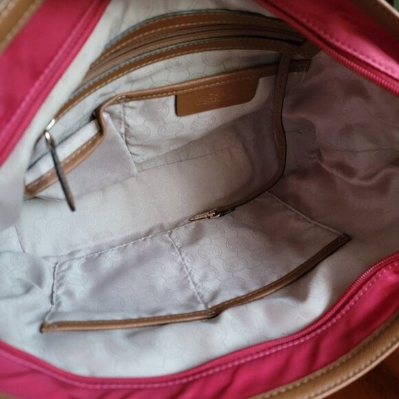 Michael Kors Kempton Red Nylon Tote with Brown Leather Handles & Bottom - Picture 11 of 15